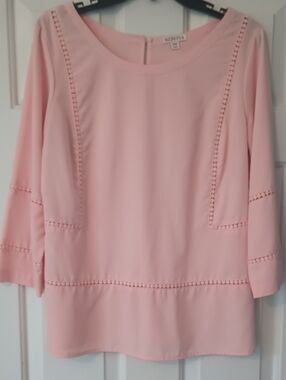 Merona Light Pink Crochet-Trim Long Sleeve Top Size M